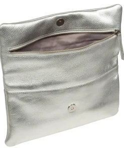 Audrina' Metallic Silver Leather Clutch Bag