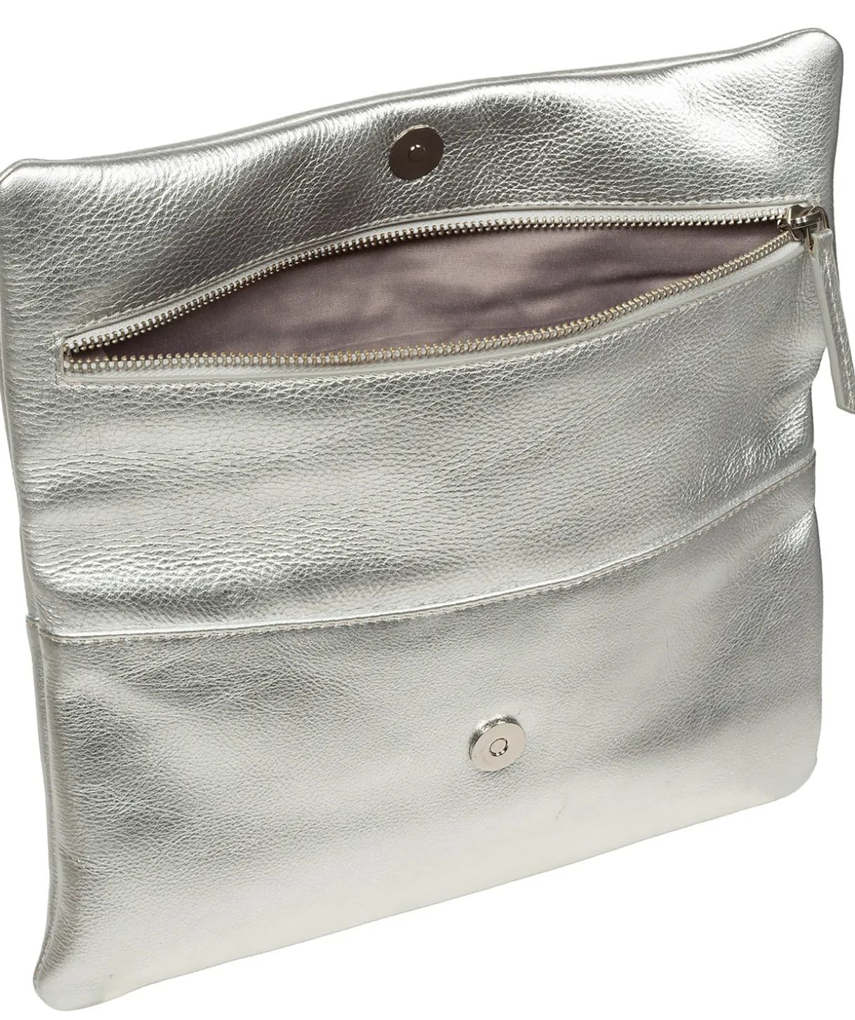 Audrina' Metallic Silver Leather Clutch Bag
