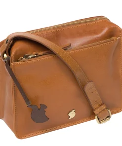 Aurora' Dark Tan Leather Cross Body Bag