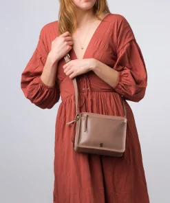 Aurora' Natural Taupe Leather Cross Body Bag