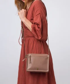 Aurora' Natural Taupe Leather Cross Body Bag