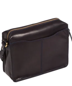 Aurora' Navy Leather Cross Body Bag