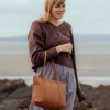 Ausha' Dark Tan Leather Tote Bag