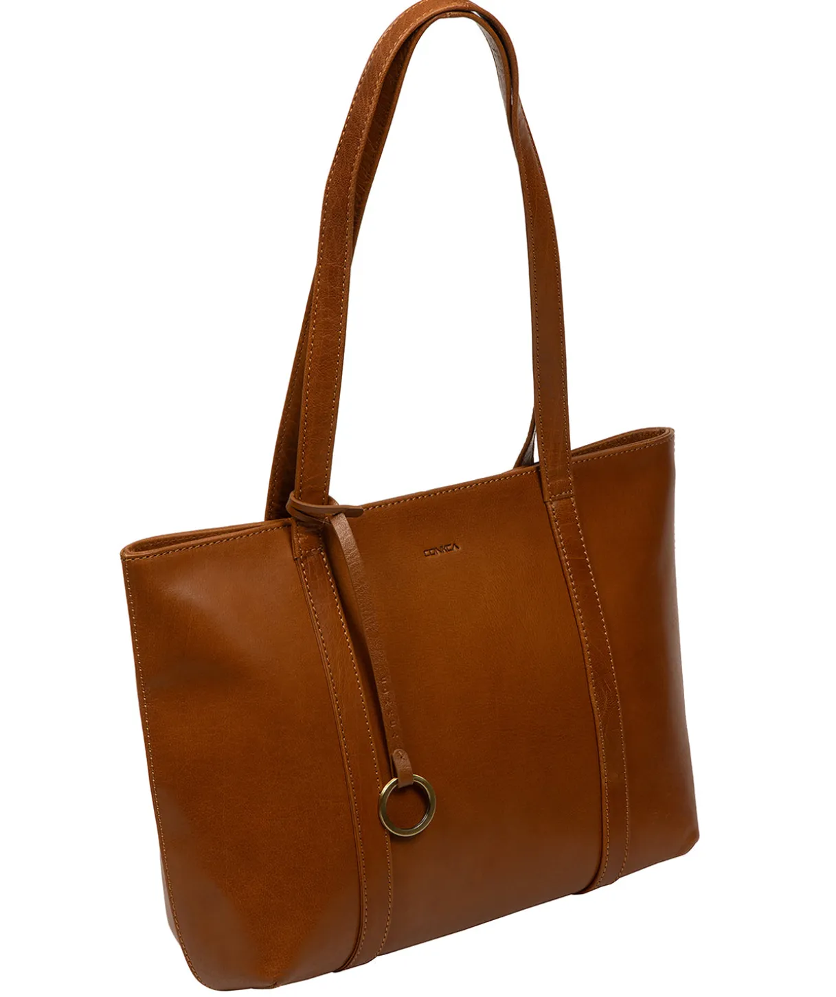 Ausha' Dark Tan Leather Tote Bag