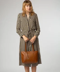 Ausha' Dark Tan Leather Tote Bag