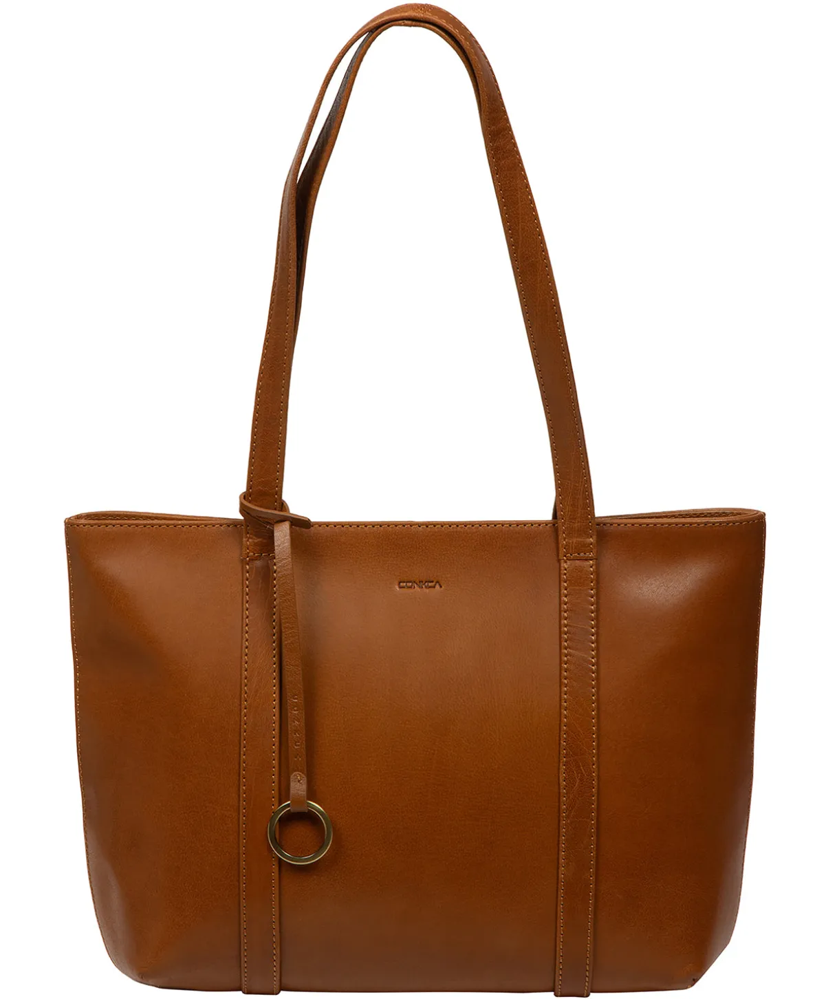 Ausha' Dark Tan Leather Tote Bag
