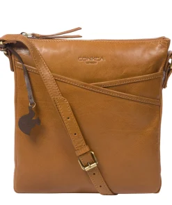 Avril' Dark Tan Leather Cross Body Bag