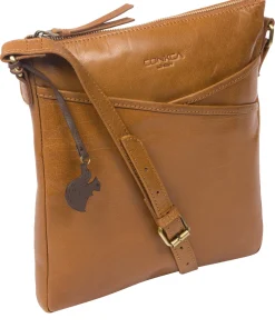 Avril' Dark Tan Leather Cross Body Bag