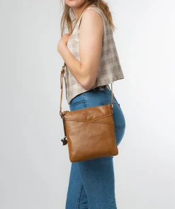 Avril' Dark Tan Leather Cross Body Bag