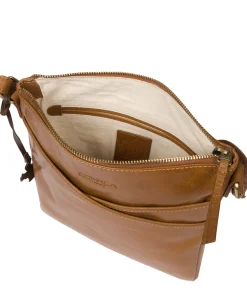 Avril' Dark Tan Leather Cross Body Bag