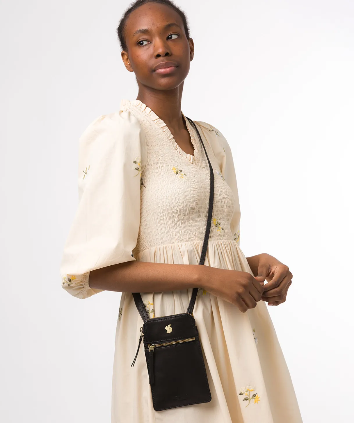 Bambino' Black Leather Cross Body Phone Bag