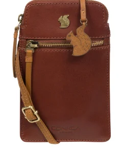 Bambino' Conker Brown & Dark Tan Leather Cross Body Phone Bag