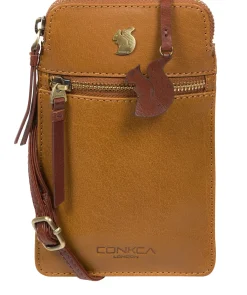 Bambino' Dark Tan & Conker Brown Leather Cross Body Phone Bag