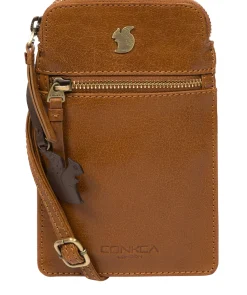 Bambino' Dark Tan Leather Cross Body Phone Bag