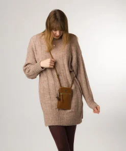 Bambino' Dark Tan Leather Cross Body Phone Bag