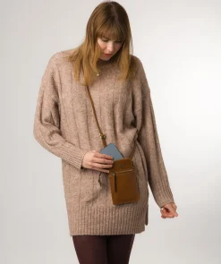 Bambino' Dark Tan Leather Cross Body Phone Bag