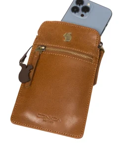 Bambino' Dark Tan Leather Cross Body Phone Bag