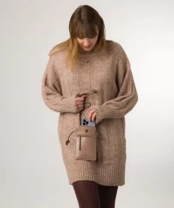Bambino' Natural Taupe Leather Cross Body Phone Bag