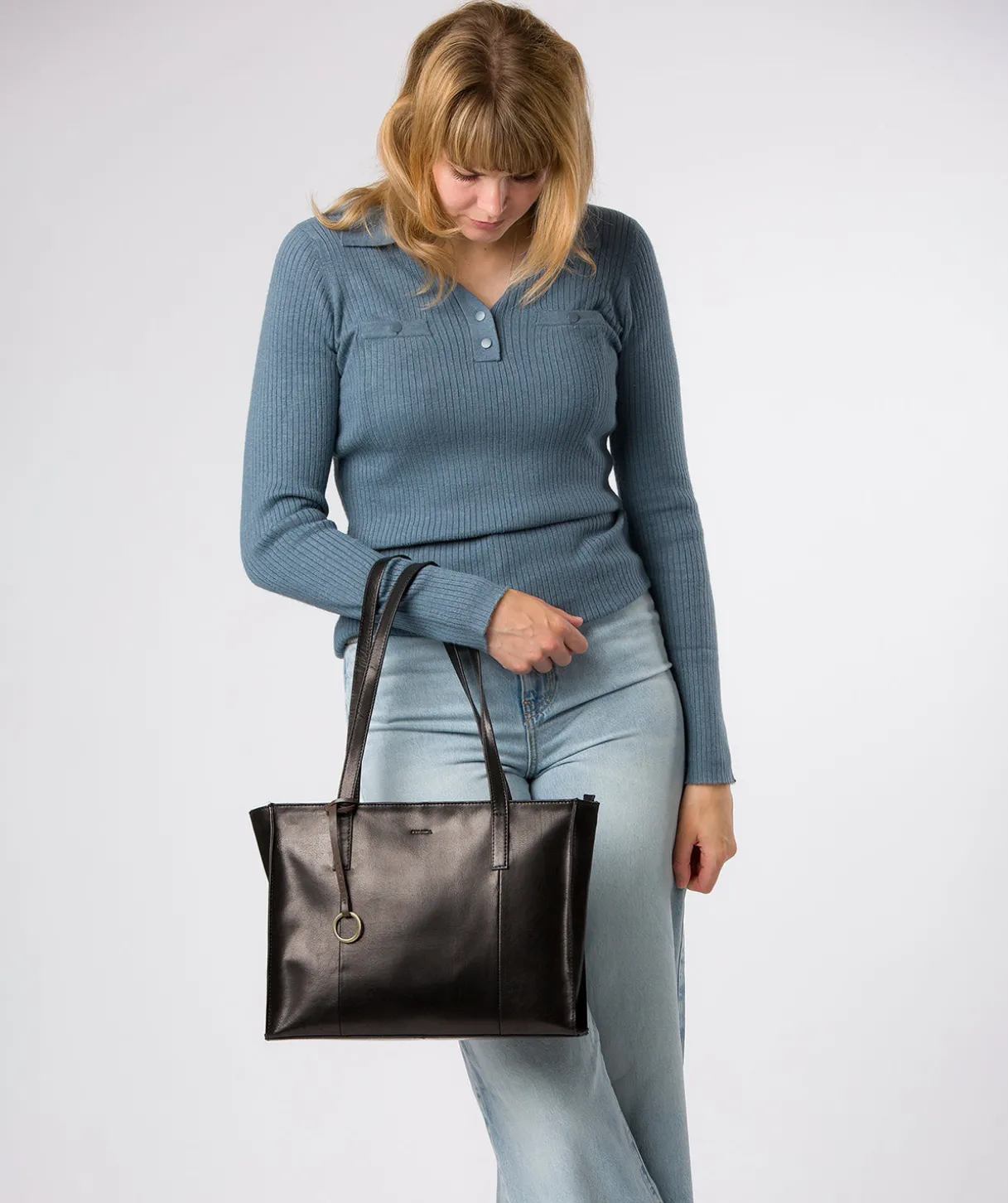 Bella' Black Leather Tote Bag