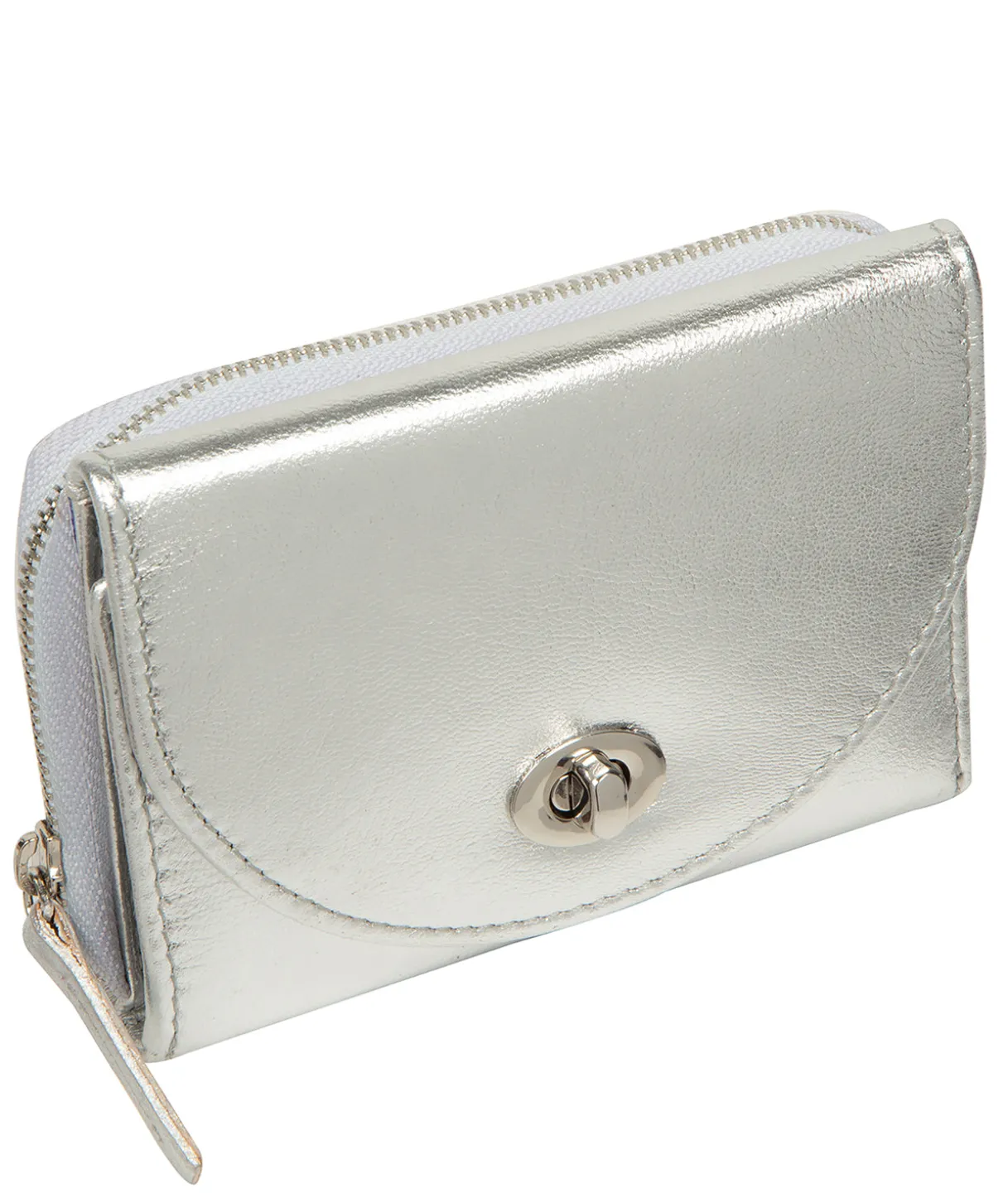 Belle' Metallic Silver Leather Purse