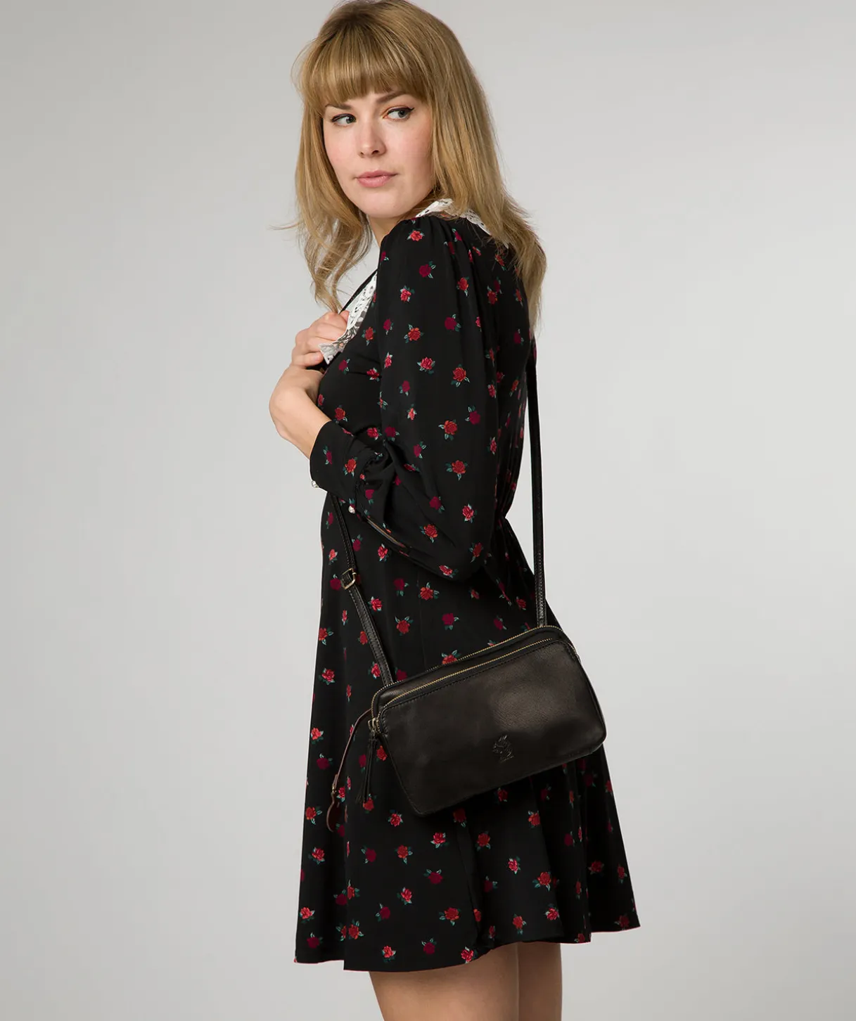 Birdie' Black Leather Cross Body Bag
