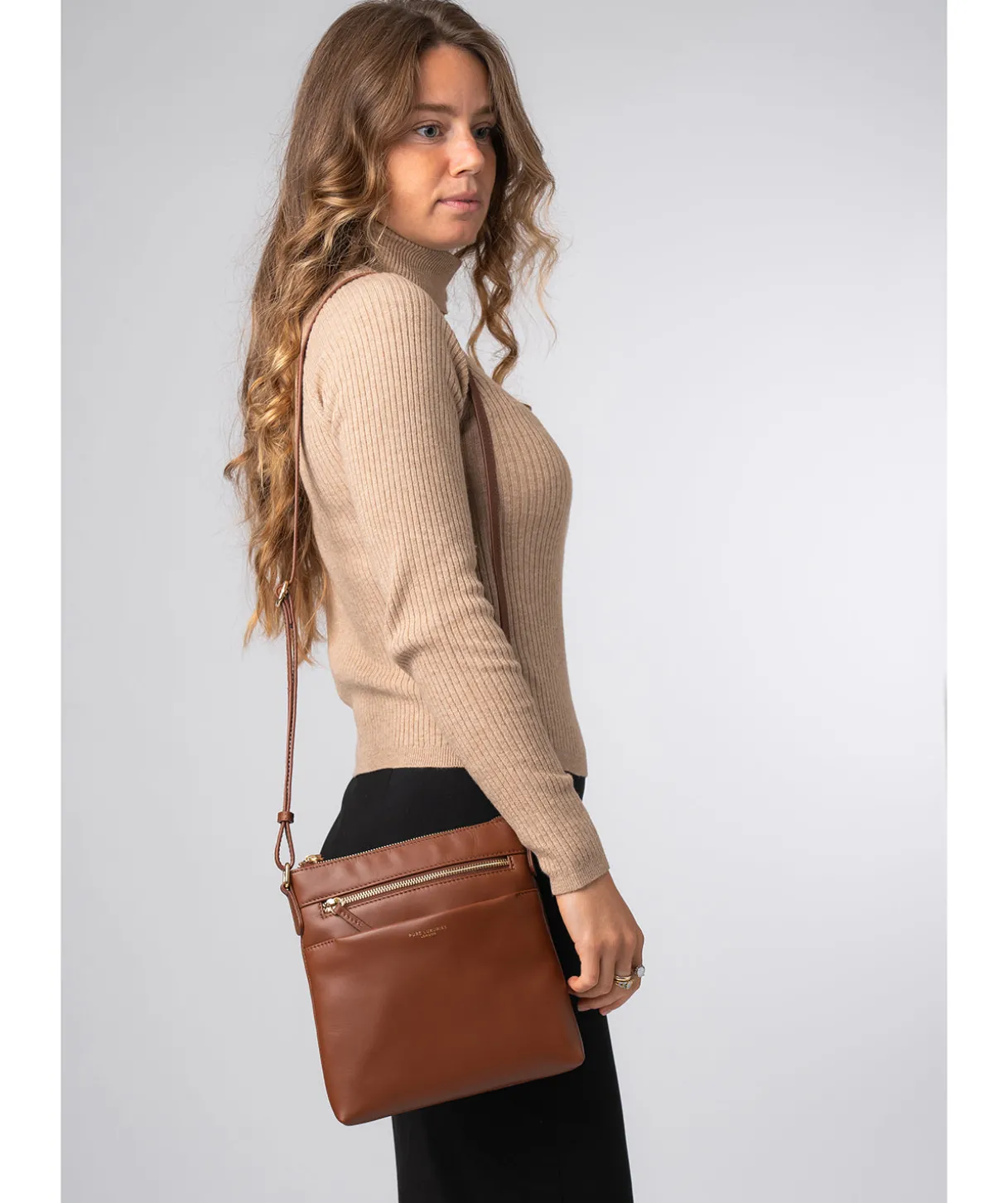 Brooke' Caramel Leather Cross Body Bag