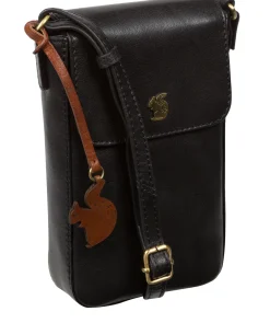 Buzz' Black Leather Cross Body Phone Bag