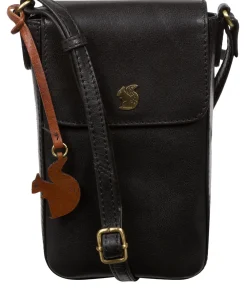 Buzz' Black Leather Cross Body Phone Bag
