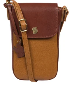 Buzz' Dark Tan & Conker Brown Leather Cross Body Phone Bag
