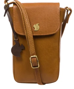 Buzz' Dark Tan Leather Cross Body Phone Bag