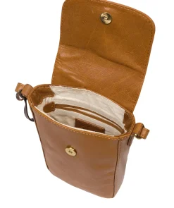 Buzz' Dark Tan Leather Cross Body Phone Bag