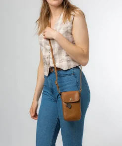 Buzz' Dark Tan Leather Cross Body Phone Bag