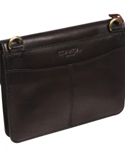 Cara' Black Leather Cross Body Clutch Bag