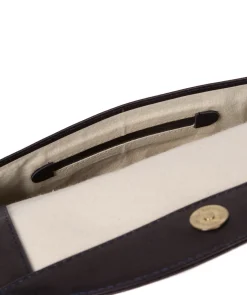 Cara' Navy Leather Cross Body Clutch Bag