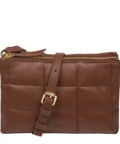 Carmen' Dark Tan Nappa Leather Cross Body Bag