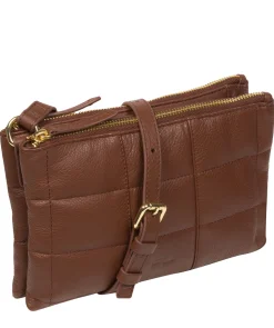 Carmen' Dark Tan Nappa Leather Cross Body Bag