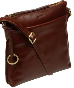 Cassia' Conker Brown Leather Cross Body Bag