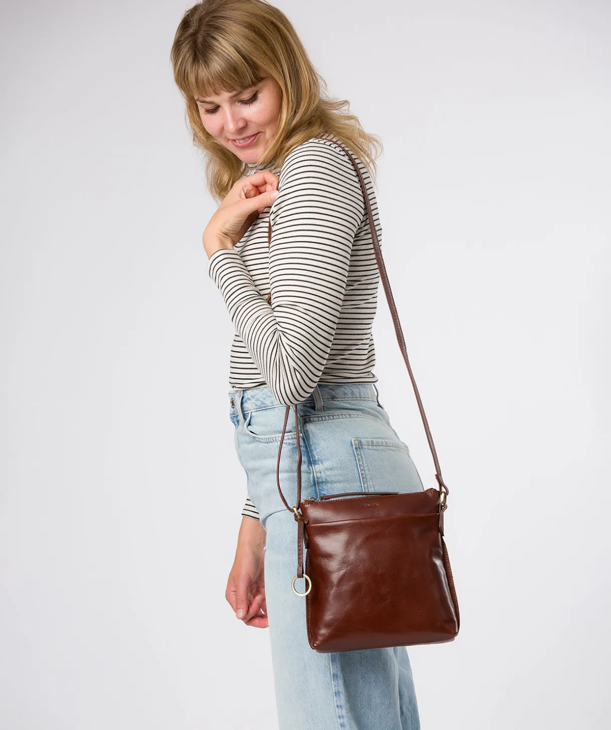Cassia' Conker Brown Leather Cross Body Bag