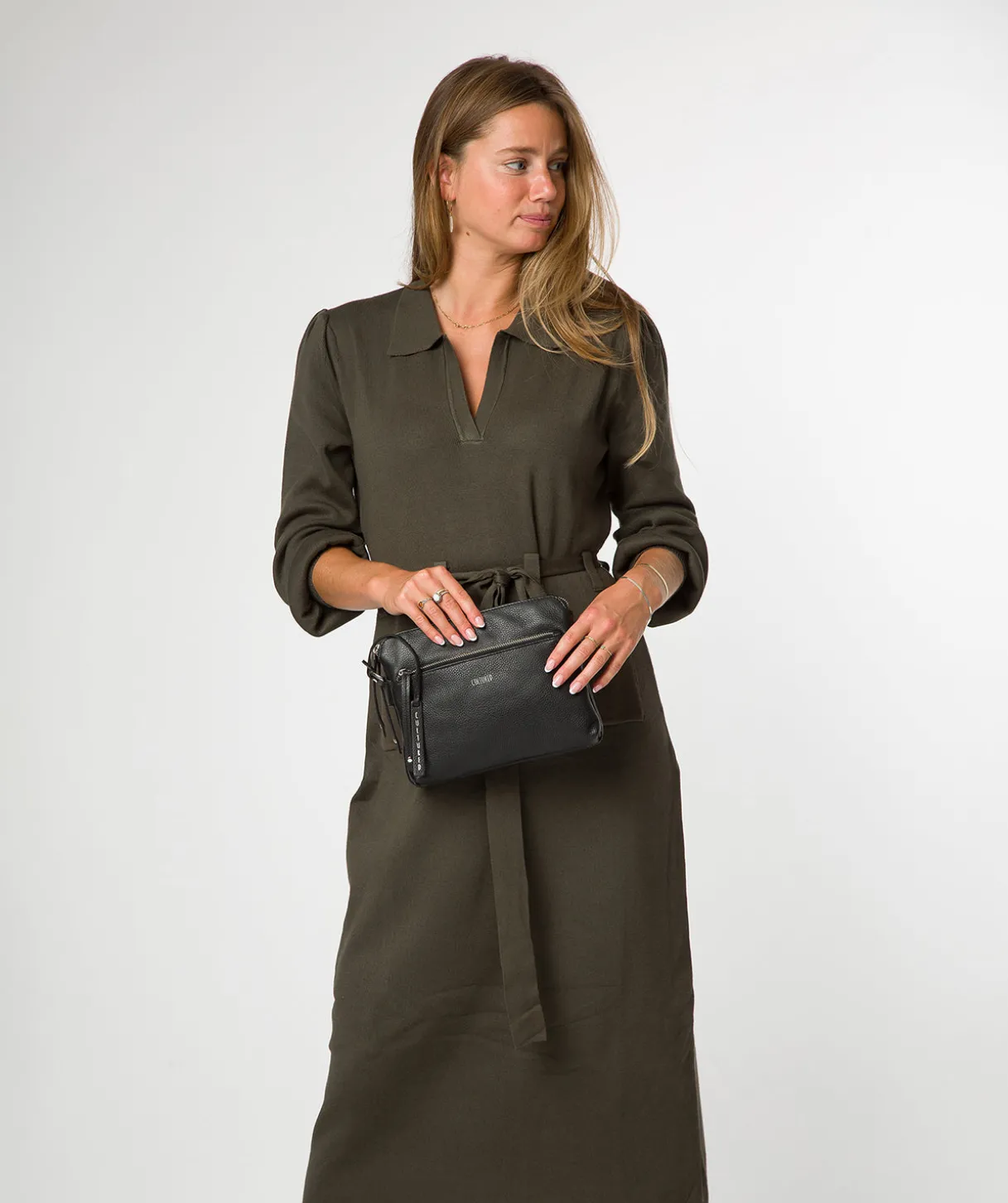 Celia' Black Leather Cross Body Bag