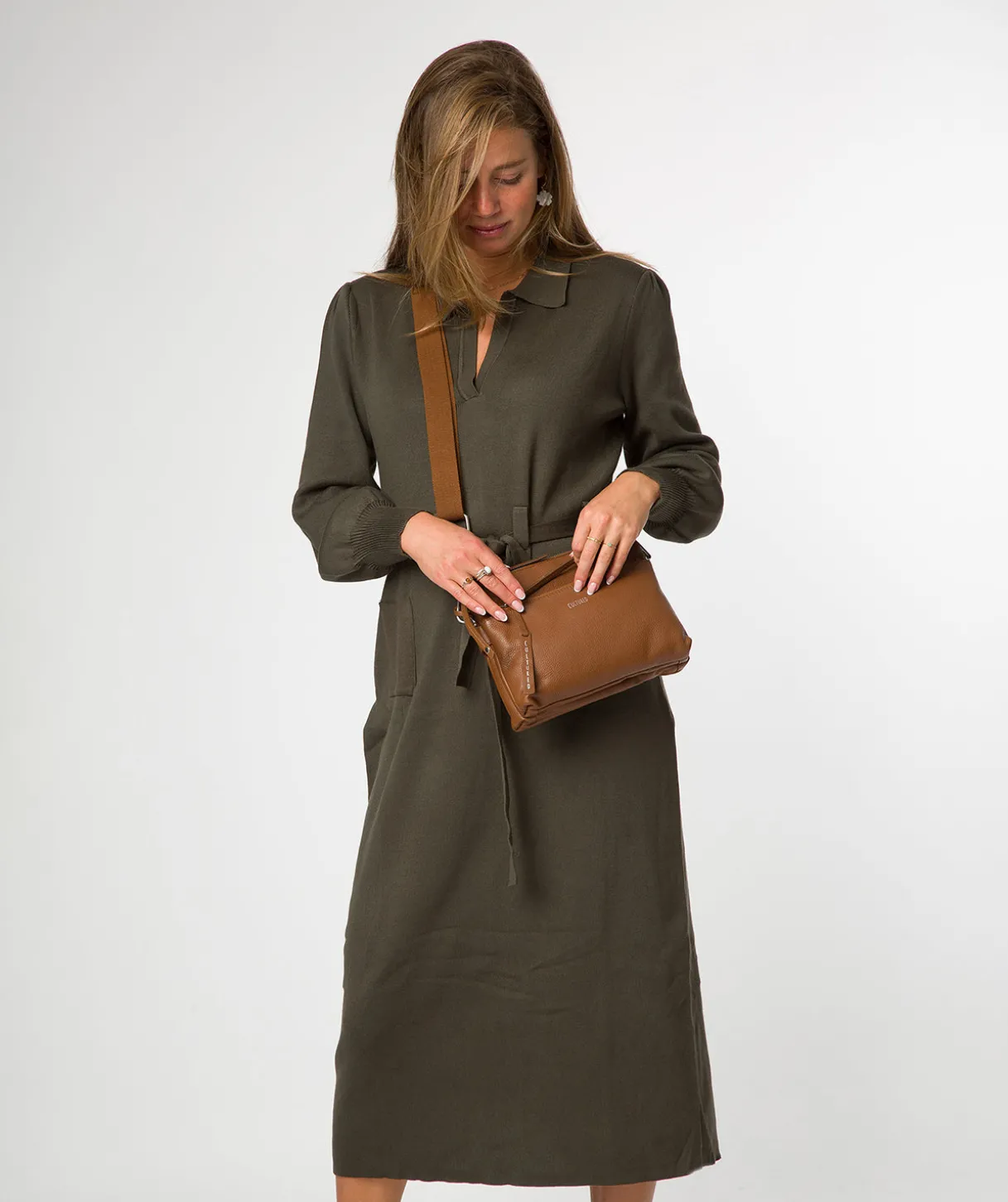 Celia' Rich Tan Leather Cross Body Bag