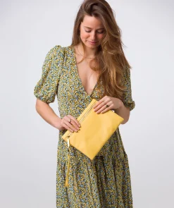 Chalfont' Lemon Drop Leather Clutch Bag