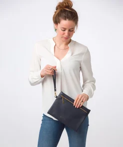 Chalfont' Navy Leather Clutch Bag