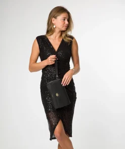 Clarissa' Black Leather Clutch Bag