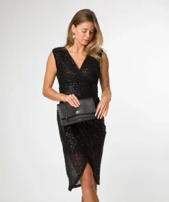 Clarissa' Black Leather Clutch Bag