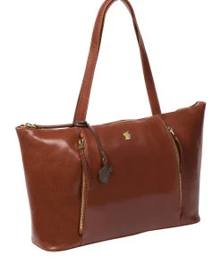 Clover' Conker Brown Leather Tote Bag