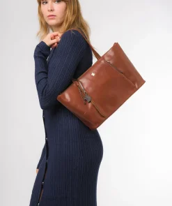 Clover' Conker Brown Leather Tote Bag