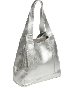 Colette' Metallic Silver Leather Handbag