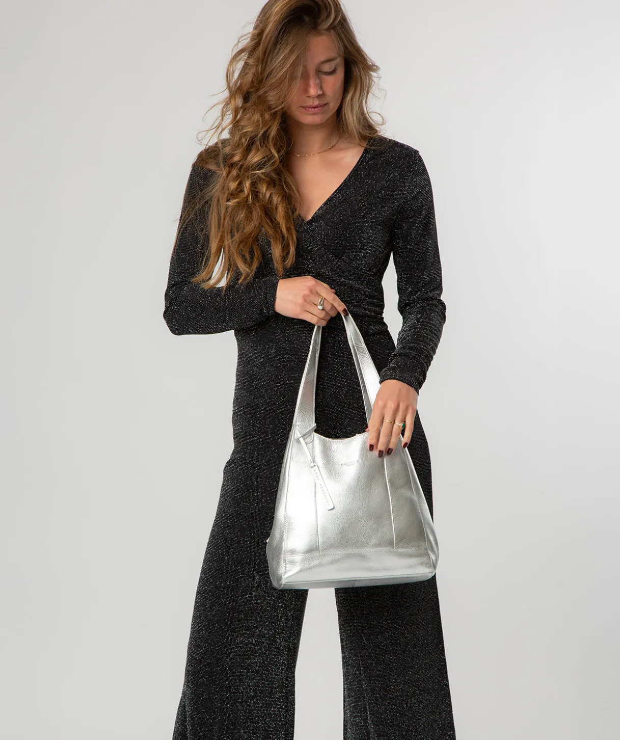 Colette' Metallic Silver Leather Handbag