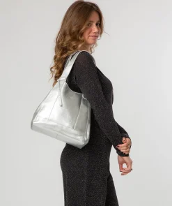 Colette' Metallic Silver Leather Handbag