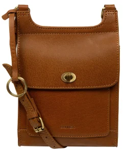 Coraline' Dark Tan Leather Cross Body Bag